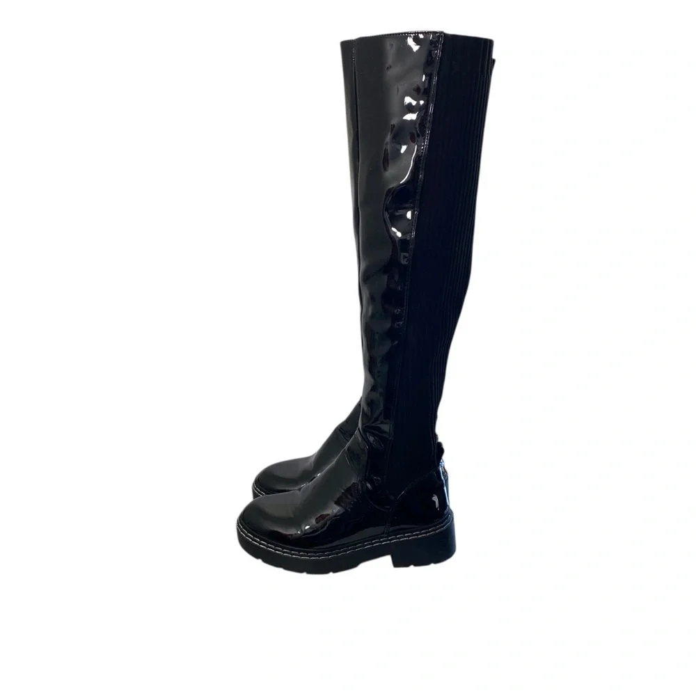 River Island Amsterdam‎ Womens Black Long Patent Knitted Over the Knee Boots 6.5